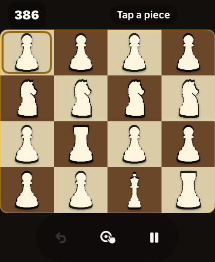 A developed Royal Merge board on Apple Watch at 386 points